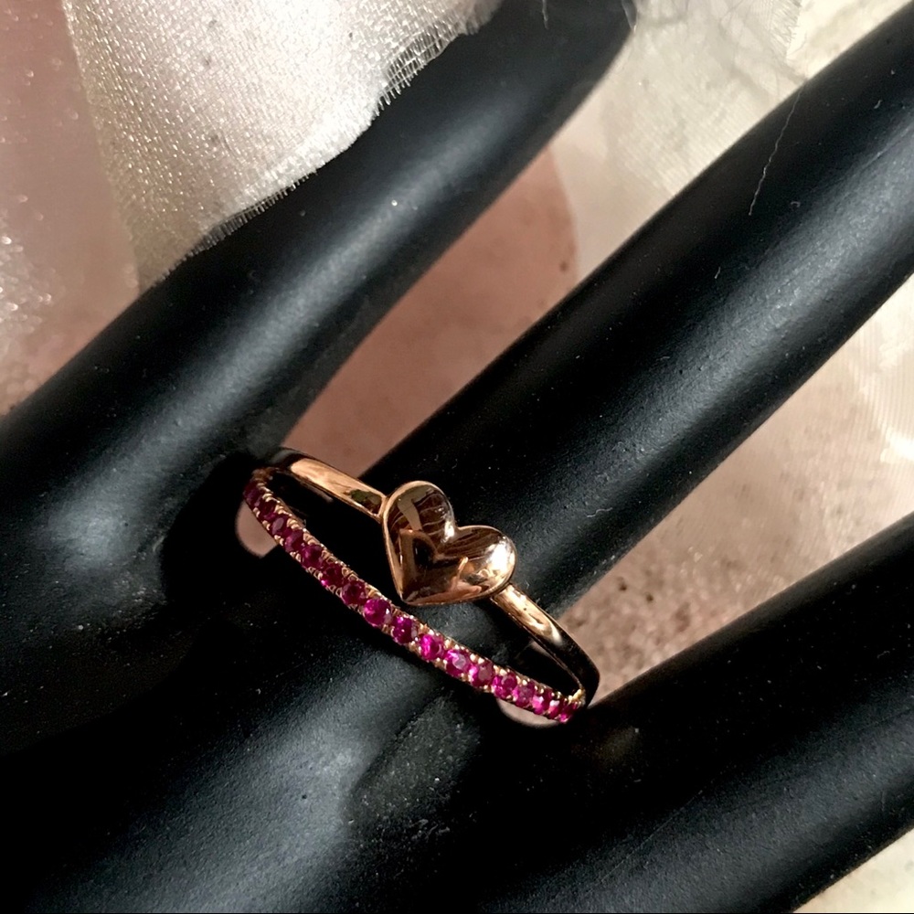 14K ROSE GOLD AND RUBY SPLIT SHANK RING (7.25) - Picture 2 of 14